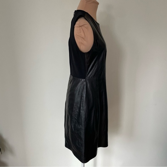 Theory Black Paper Leather Darted Combo Fit Flare Sleeveless Dress H0700602 Sz 4 - Picture 7 of 11